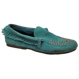Steve Madden HIPSTER Moccasins Blue Suede Size 7.5B Metal Studs